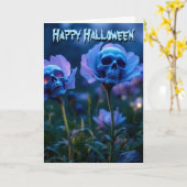 Blauwe Glow Skull Halloween bloemen Kaart (Gele Bloem)