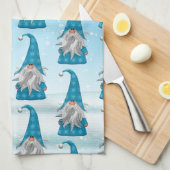 Blauwe gnoom op sneeuw theedoek (Quarter Fold)