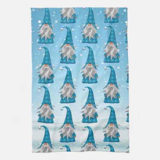 Blauwe gnoom op sneeuw theedoek (Verticaal)