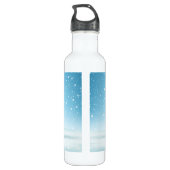 Blauwe gnoom op sneeuw waterfles  (Achterkant)