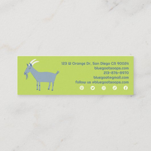 Blauwe GOAT-ambachtslieden Zeep Artisan Cute Boerd Mini Visitekaartje (Achterkant)