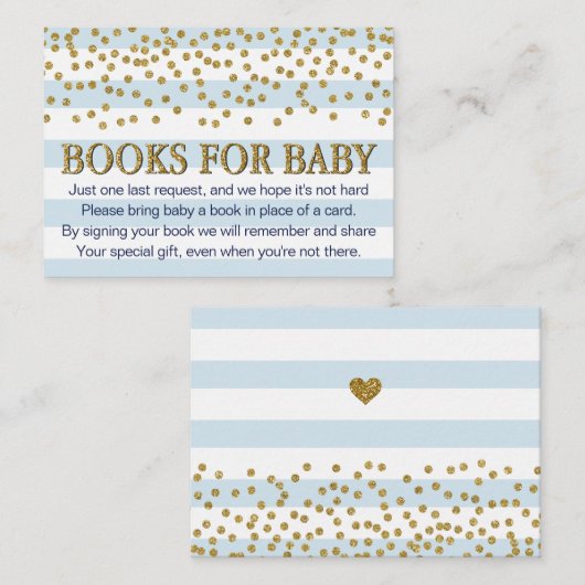Blauwe Gold Baby shower Book Request Card-behuizin Informatiekaartje (Voorkant / Achterkant)