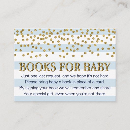 Blauwe Gold Baby shower Book Request Card-behuizin Informatiekaartje (Voorkant)