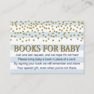 Blauwe Gold Baby shower Book Request Card-behuizin Informatiekaartje