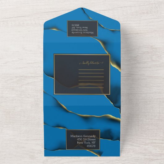 Blauwe Golden Abstract in één uitnodiging (Buitenkant)