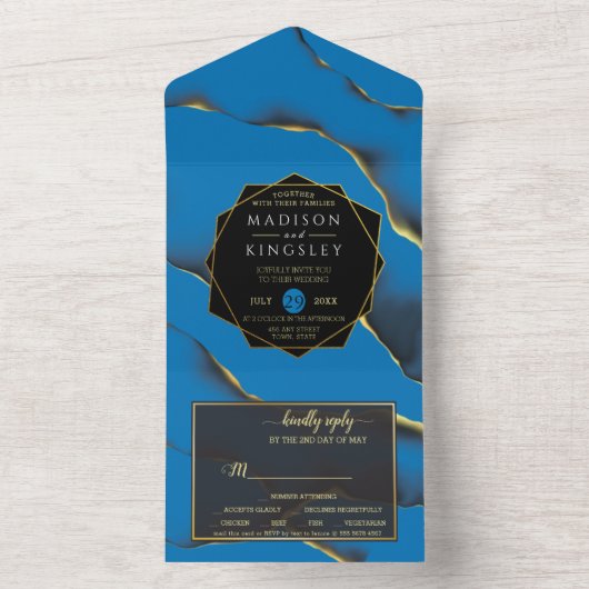 Blauwe Golden Abstract in één uitnodiging (Binnen)