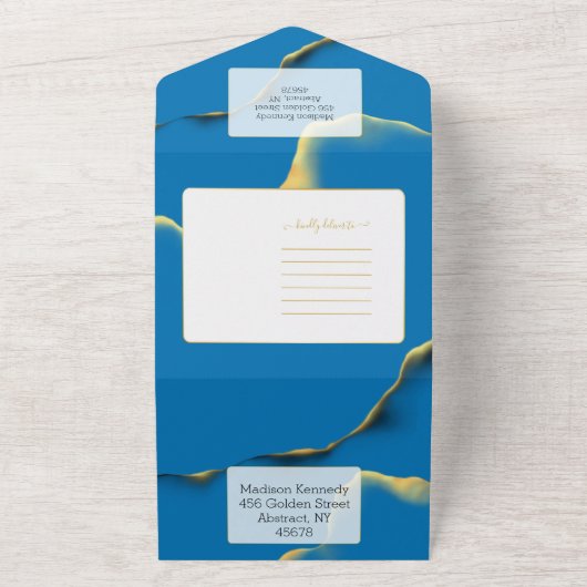 Blauwe Golden Abstract in één uitnodiging (Buitenkant)