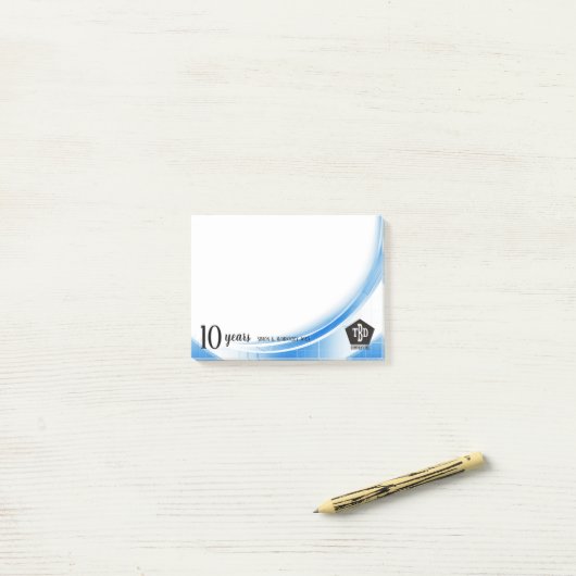 Blauwe golf 10 jaar beloning werknemer post-it® notes (Op bureau)