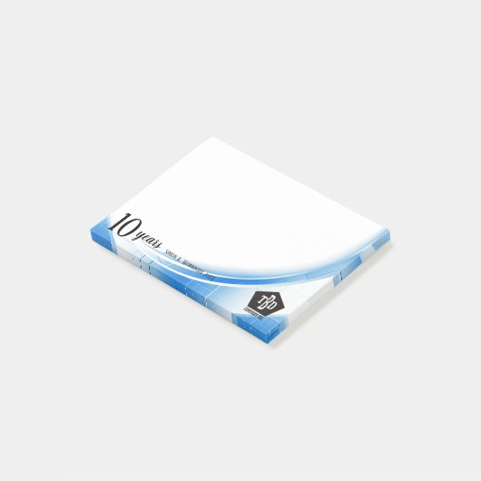 Blauwe golf 10 jaar beloning werknemer post-it® notes (Schuin)