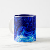 Blauwe Golf Abstracte Kunst Tweekleurige Koffiemok (Voorkant links)