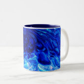 Blauwe Golf Abstracte Kunst Tweekleurige Koffiemok (Voorkant rechts)
