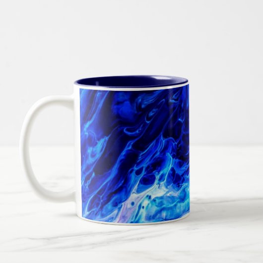 Blauwe Golf Abstracte Kunst Tweekleurige Koffiemok (Links)