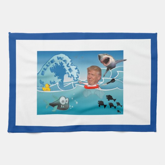 Blauwe golf/antitrump, theedoek (Horizontaal)