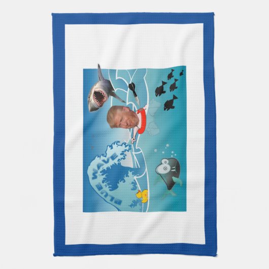 Blauwe golf/antitrump, theedoek (Verticaal)