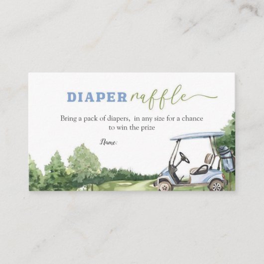 Blauwe Golf Baby Shower Luier Raffle Informatiekaartje (Voorkant)