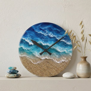 Blauwe golf hars look strand oceaan kust ronde klok