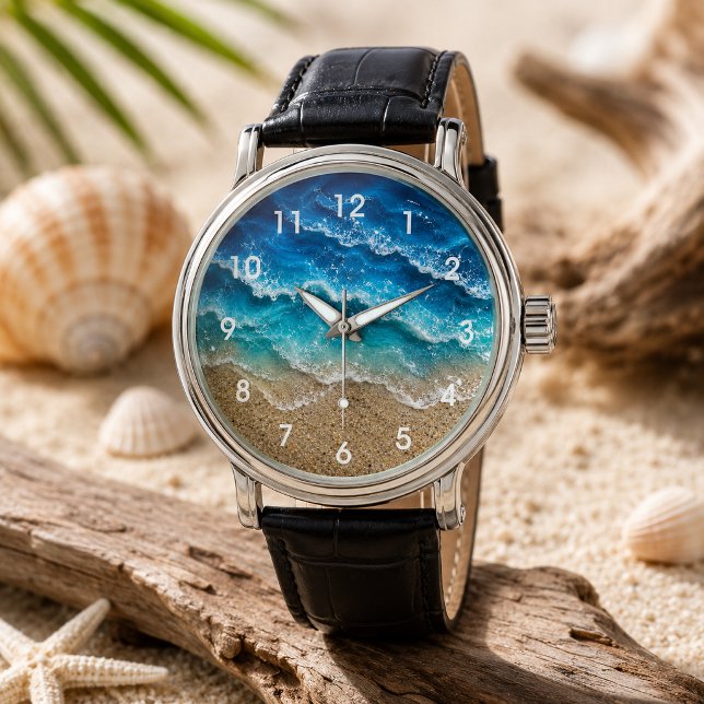 Blauwe Golf Hars Uitzicht Genummerd Strand  Horloge (Creator heeft geüpload)