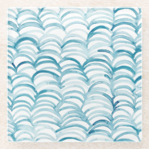 Blauwe Golf Japanse Stijl Patroon Illustratie Glazen Onderzetter