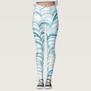 Blauwe Golf Japanse Stijl Patroon Illustratie Leggings