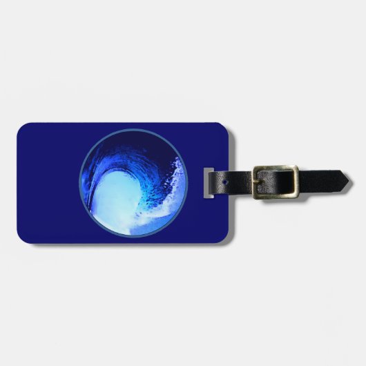 blauwe golf met coole surf stijl bagagelabel (Voorkant horizontaal)