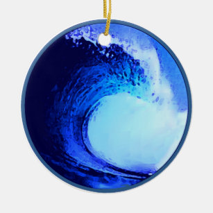 blauwe golf met coole surf stijl keramisch ornament