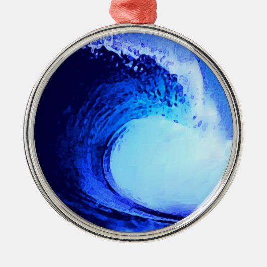 blauwe golf met coole surf stijl metalen ornament (Voorkant)