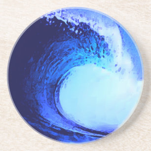 blauwe golf met coole surf stijl zandsteen onderzetter