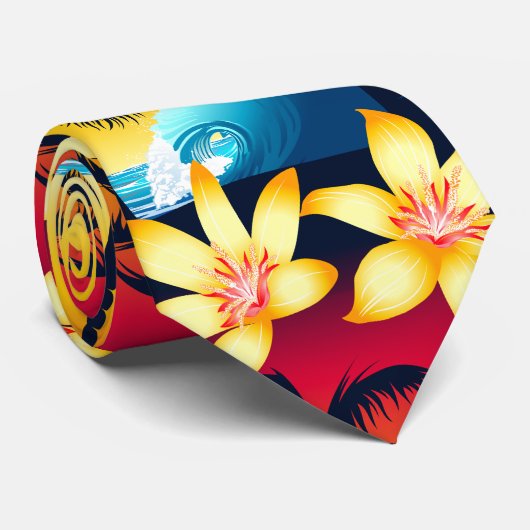 Blauwe golf op zonsopgang stropdas (Opgerold)