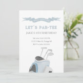 Blauwe golf verjaardagsparty uitnodiging (Staand voorkant)