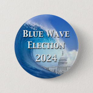 Blauwe golf verkiezingen 2024 ronde button 5,7 cm