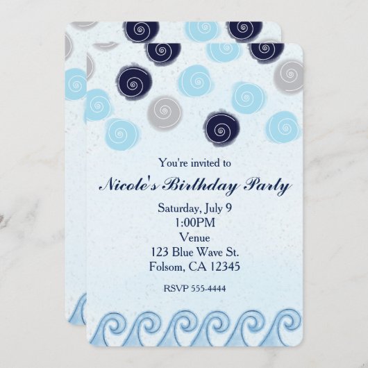 Blauwe Golf Waterverf Kunst Strand Zomer Uitnodigi Kaart (Voorkant / Achterkant)