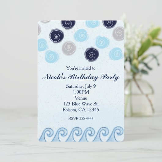 Blauwe Golf Waterverf Kunst Strand Zomer Uitnodigi Kaart (Staand voorkant)