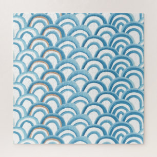 Blauwe golf waterverf, naadloos schilderen. legpuzzel