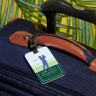 Blauwe Golfer Man / Groene Golfclub Bagagelabel