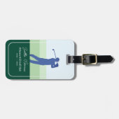Blauwe Golfer Man / Groene Golfclub Bagagelabel (Voorkant horizontaal)