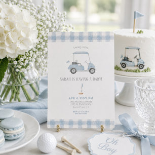 Blauwe Golfkar baby shower Uitnodiging