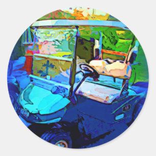 Blauwe golfkar ronde sticker