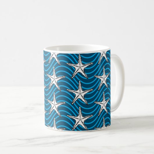 Blauwe golflengte van Starfish Sketch Koffiemok (Voorkant rechts)
