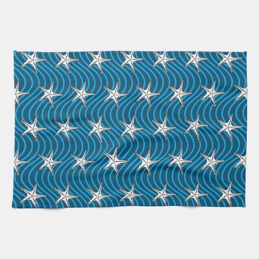 Blauwe golflengte van Starfish Sketch Theedoek (Horizontaal)