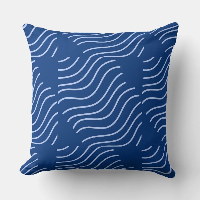 Blauwe golflijnen met patroon kussen (Voorkant)