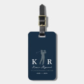 Blauwe Golfspeler met Initialen Bagagelabel (Voorkant verticaal)