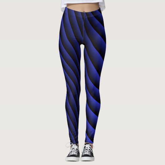 Blauwe Golfstreep Abstract Patroon Leggings (Voorkant)