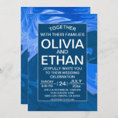 Blauwe golven abstracte huwelijksuitnodiging kaart (Voorkant / Achterkant)