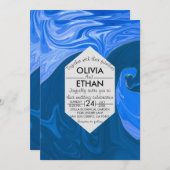 Blauwe golven abstracte huwelijksuitnodiging kaart (Voorkant / Achterkant)