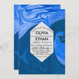 Blauwe golven abstracte huwelijksuitnodiging kaart
