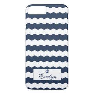 Blauwe golven Anchor Monogram Case-Mate iPhone Case