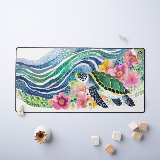 Blauwe golven en gelukkige walvissen bureaumat (Kindertafel)