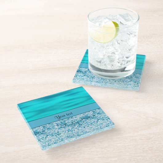 Blauwe golven en glitter glazen onderzetter (Schuin)