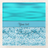 Blauwe golven en glitter glazen onderzetter (Voorkant)