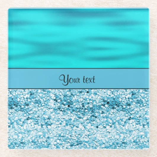 Blauwe golven en glitter glazen onderzetter (Voorkant)